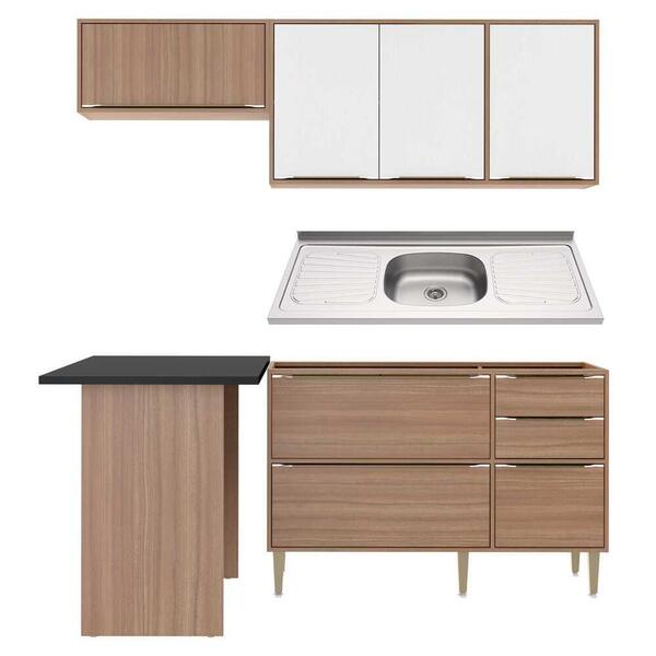 Cozinha Compacta Com Pia Inox E Mesa 5 Peças Calábria Multimó