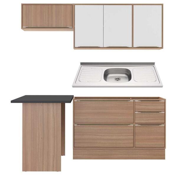 Cozinha Compacta Com Pia Inox, Mesa E Rodapé 6 Peças Calábria