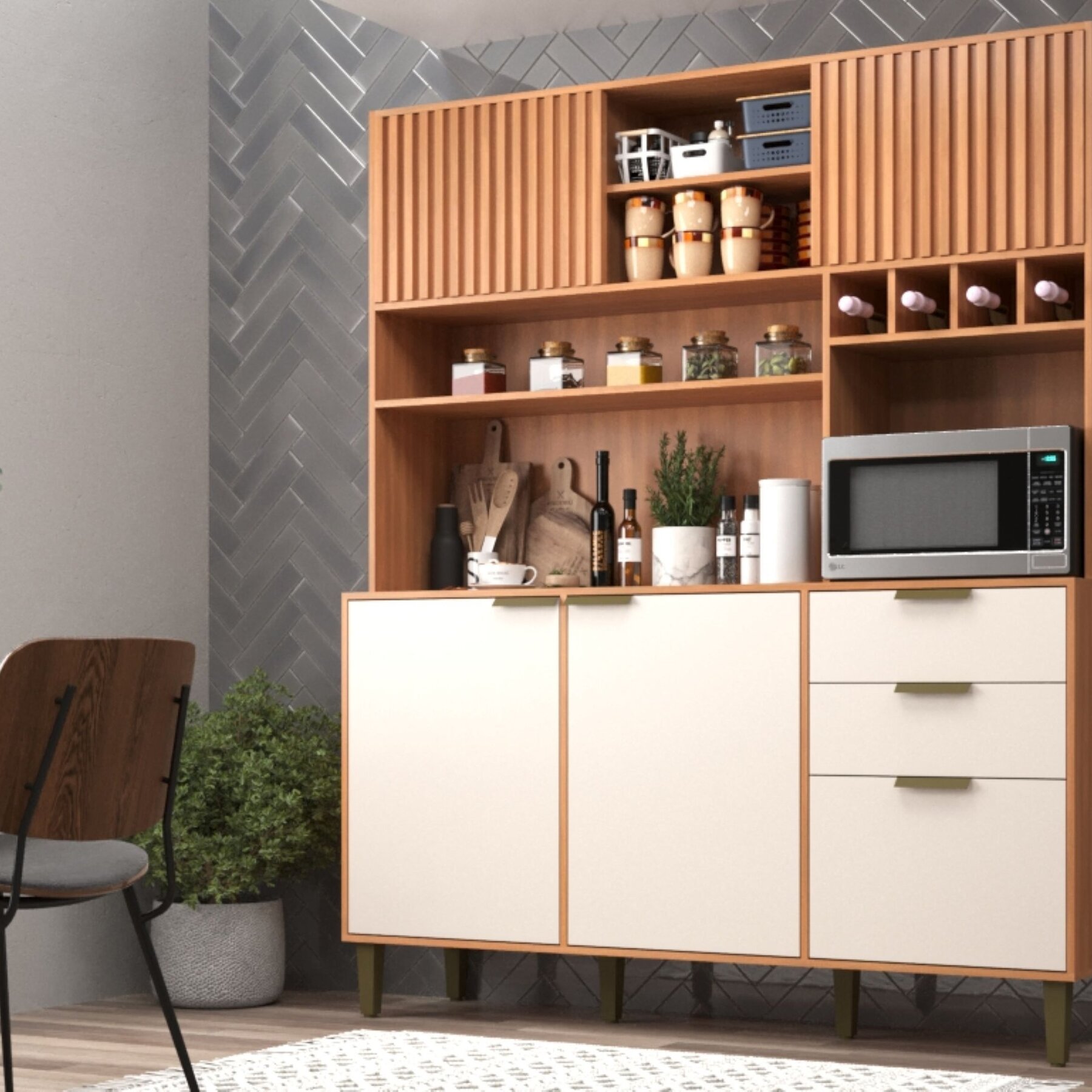 Cozinha Compacta Com Porta Ripada 2 Gavetas Melissa Freijó/off