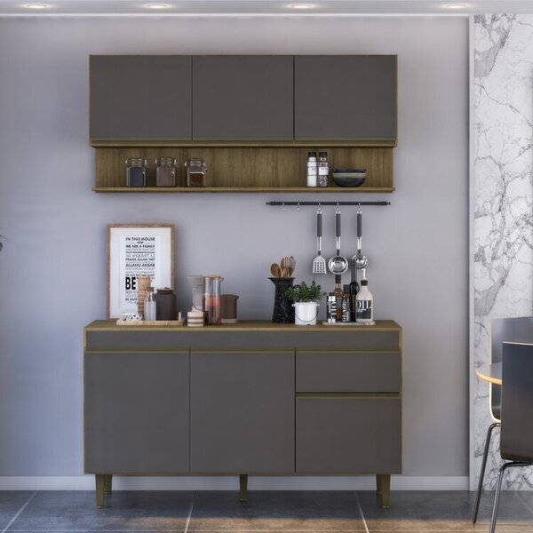 Cozinha Compacta Com Tampo 2 Peças 1 Aéreo 1 Balcão New York