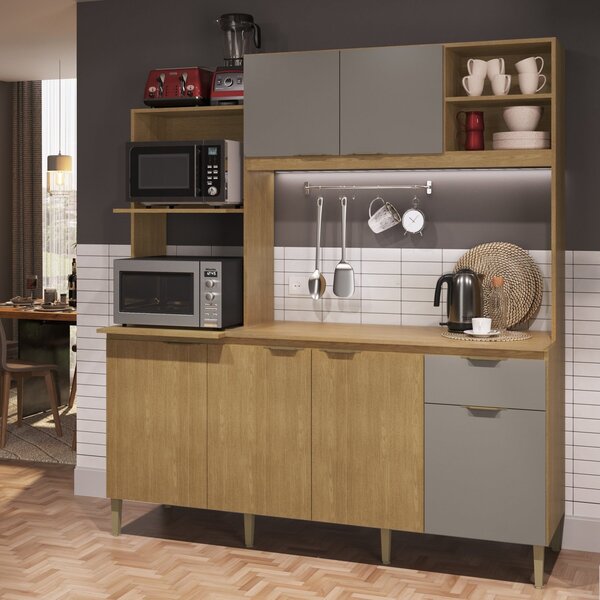 Cozinha Compacta Com Tampo 6 Portas 1 Gaveta 2 Nichos Para Fo