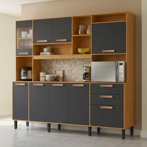 Cozinha Compacta Com Tampo E Nicho Para Micro-ondas 220cm Nápoles