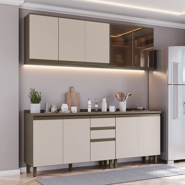 Reflecta Cozinha Compacta Connect 10 Portas 2 Gavetas 100% Mdf Com Vidro ...