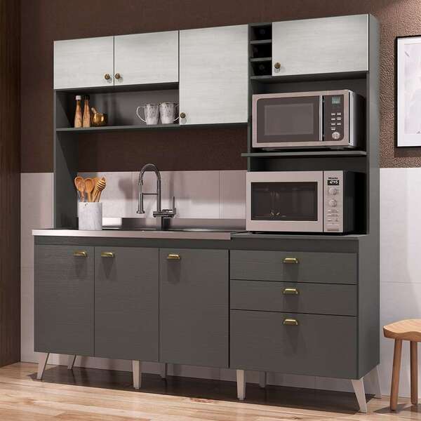 Cozinha Compacta Donna 8 Pt 2 Gv Grafite E Gelo