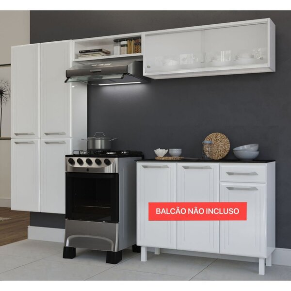 Cozinha Compacta Em Aço 3 Peças 6 Portas 1 Nicho Topázio Glas