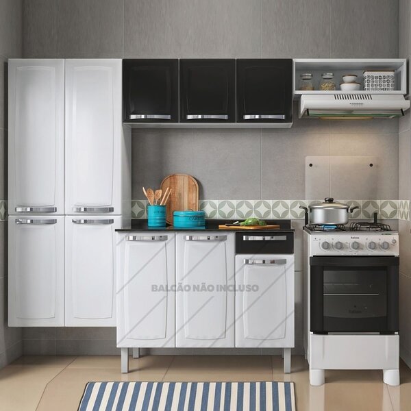 Cozinha Compacta Em Aço 3 Peças 7 Portas Rose Itatiaia Preto/