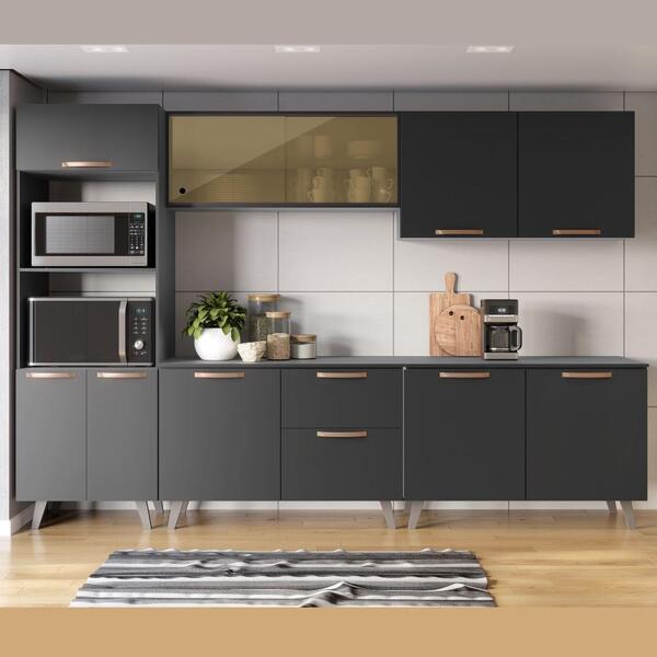 Cozinha Compacta Emília Paneleiro Armário Aéreo Balcão Duplo