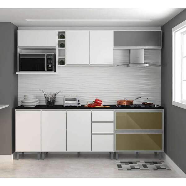 Cozinha Compacta Evidence 8 Pt 4 Gv Branca E Prata