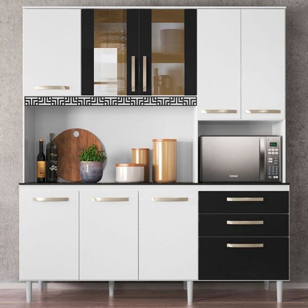 Cozinha Compacta Fit 8 Portas 3 Gavetas Branco/preto - Nicioli