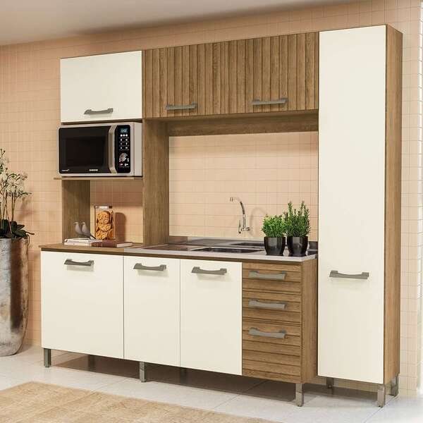 Cozinha Compacta Frow 7 Pt 3 Gv Freijó E Off White 230 Cm