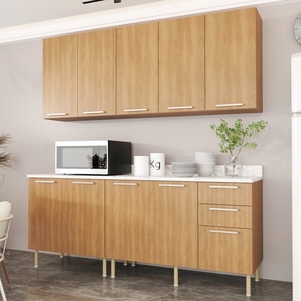 Cozinha Compacta Girassol 200cm Com Tampo, 4 Peças, 9 Portas