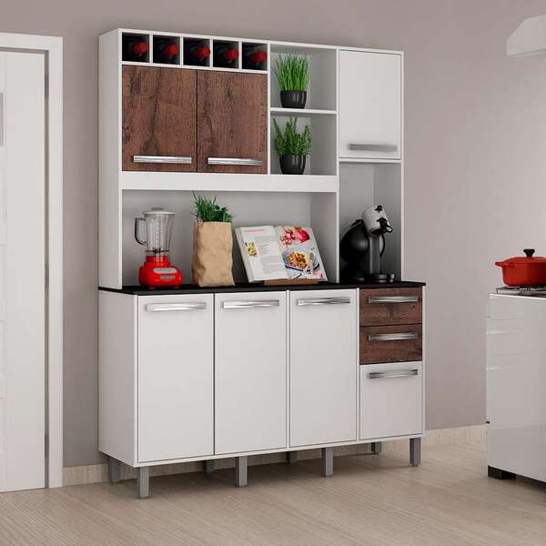 Cozinha Compacta Granada 7 Pt 2 Gv Branca E Castanho