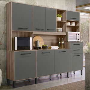 Cozinha Compacta Hortelã 8 Portas 2 Gavetas Carvalho Nature/chumbo