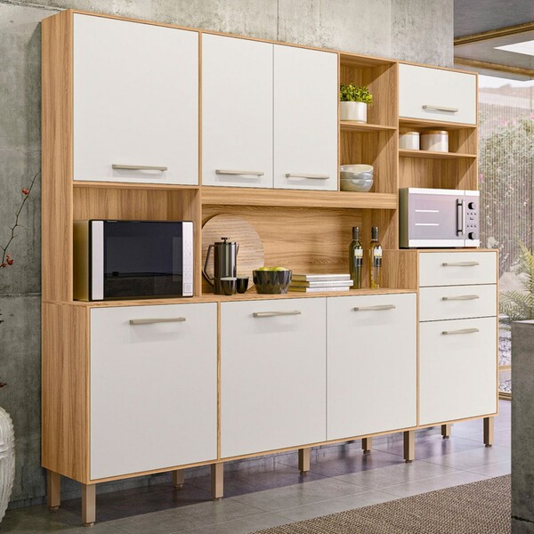Cozinha Compacta Hortelã 8 Portas 2 Gavetas Freijó/off White