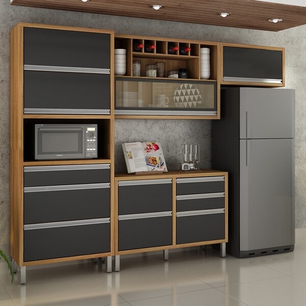 Cozinha Compacta Jade 8 Portas 3 Gavetas Carvalho/grafite - C