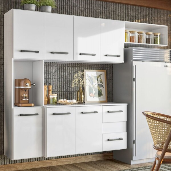 Cozinha Compacta Juliete 7 Portas 2 Gavetas Branco - Nicioli