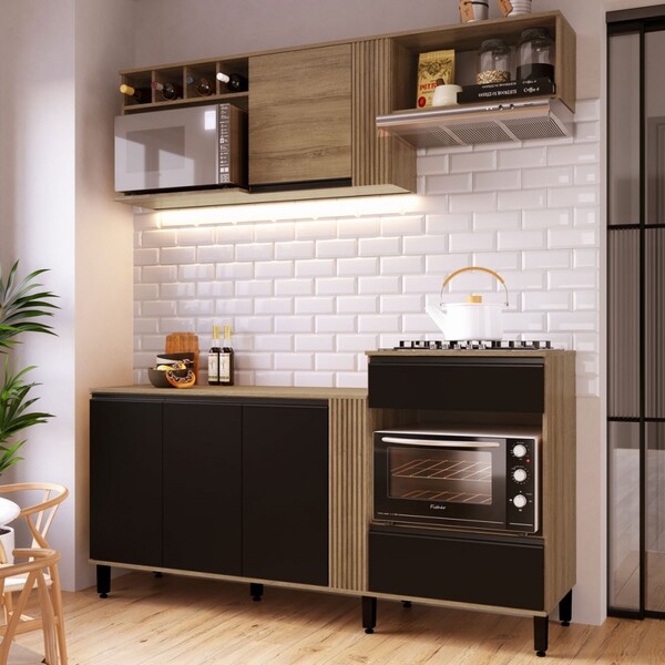 Cozinha Compacta Laura 5 Portas 1 Gaveta Com Tampo Mel/preto