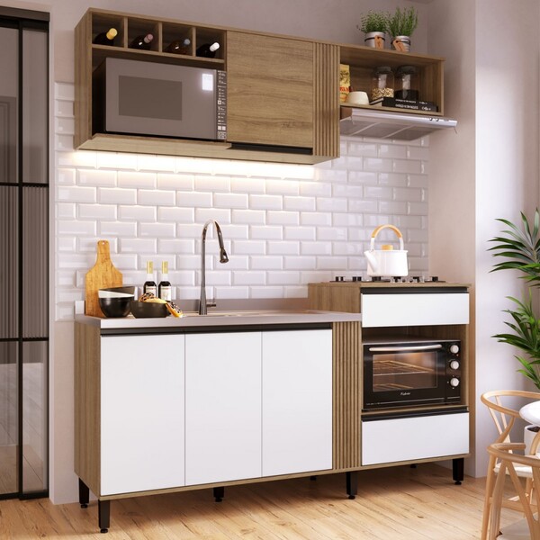 Cozinha Compacta Laura 5 Portas 1 Gaveta Mel/branco - Delmarco