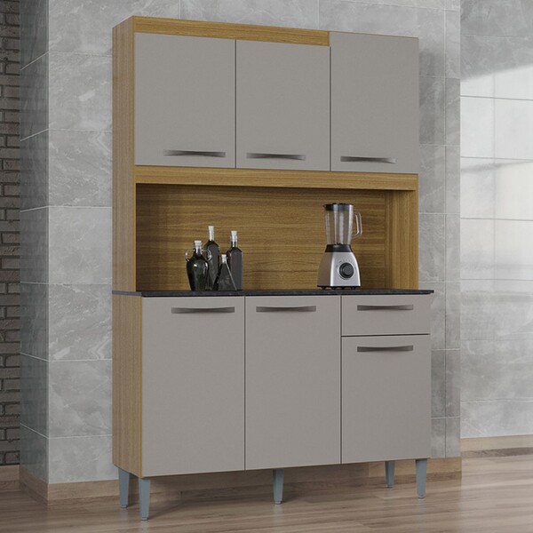 Cozinha Compacta Livia 6 Portas 1 Gaveta Damasco/off White -