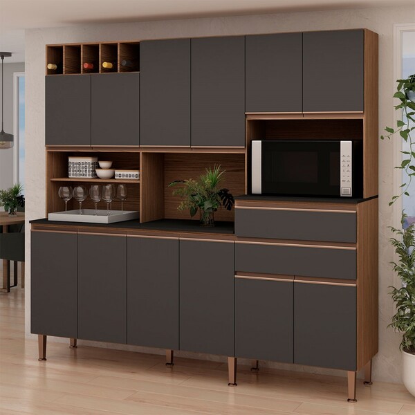 Cozinha Compacta Malbec Prime 12 Portas 2 Gavetas 100% Mdf Éb