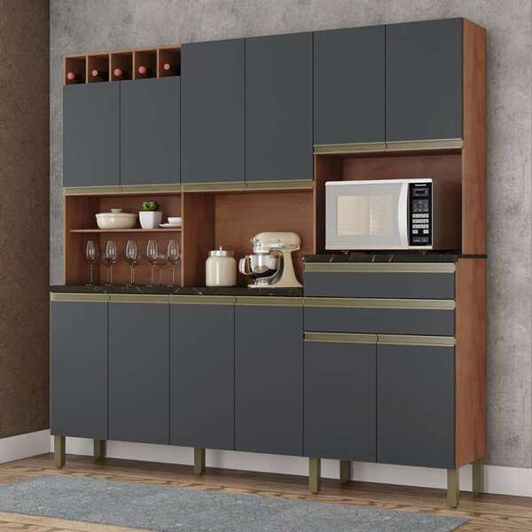 Cozinha Compacta Malbec Prime 12 Pt 2 Gv Castanho E Chumbo