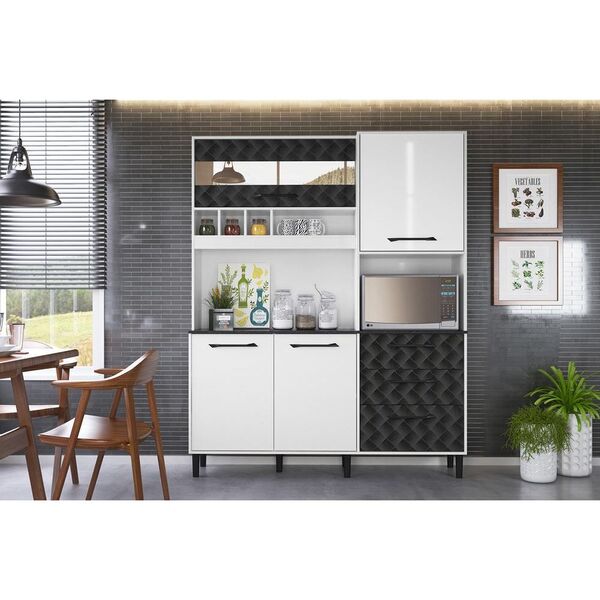 Cozinha Compacta Maui 160 4 Portas E 3 Gavetas Branco Uv Pret