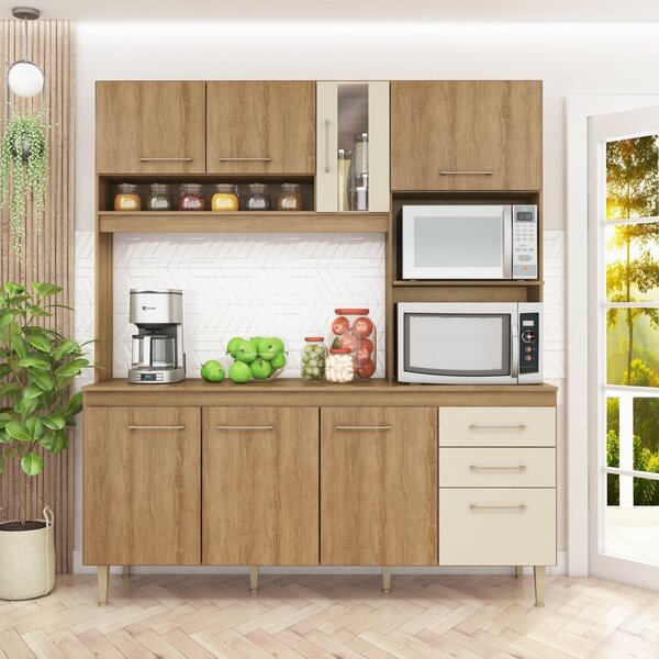 Cozinha Compacta Melissa Com Tampo 184cm 8 Portas 2g Com Vidr