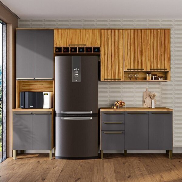 Cozinha Compacta Modulada 4 Peças 11 Portas E Tampo 100% Mdf Frisado ...