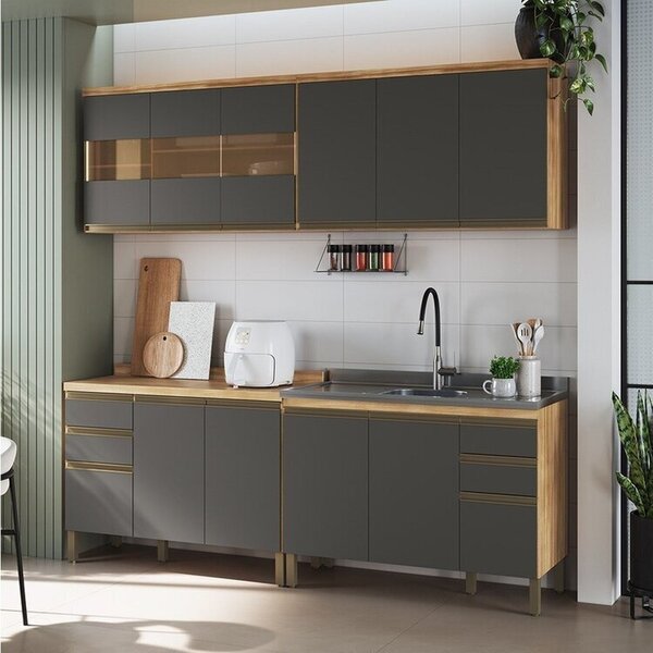 Cozinha Compacta Modulada 4 Peças 12 Portas E 4 Gavetas Com V