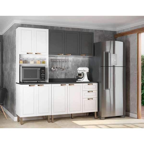Cozinha Compacta Nevada Viii 9 Pt 3 Gv Branca E Grafite