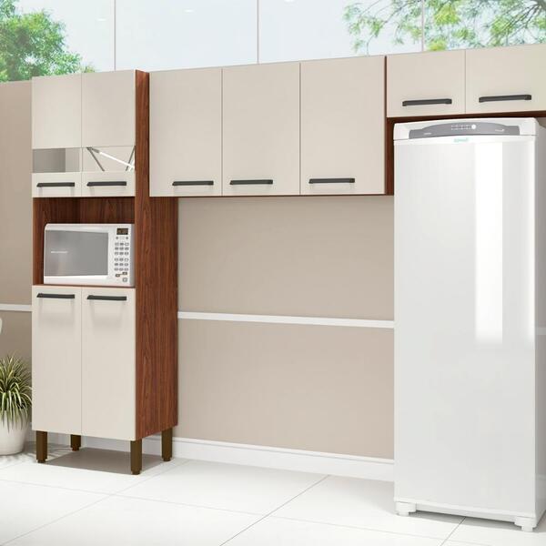 Cozinha Compacta Pequena 9 Portas Nogueira Off White