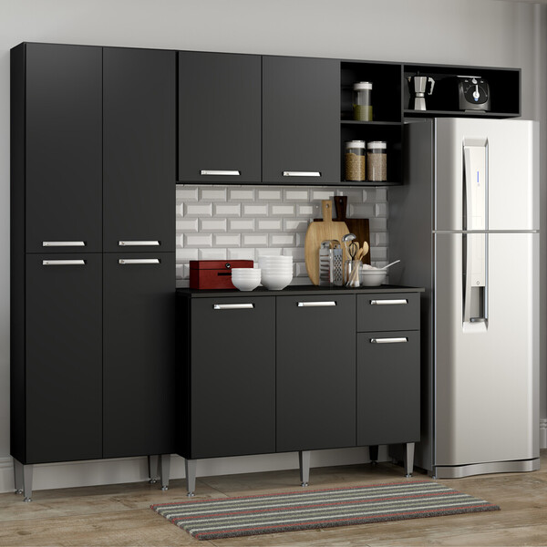Cozinha Compacta Pequim 9 Portas Mp2933 Multimóveis Preto