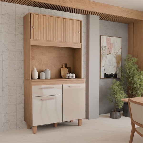 Cozinha Compacta Primavera 4 Portas 1 Gaveta Ripado 3d Canela