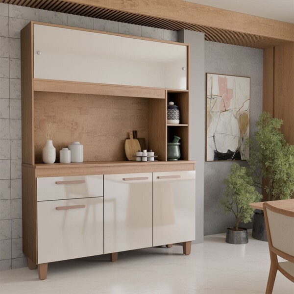 Cozinha Compacta Primavera 5 Portas 1 Gaveta Canelato Rústico