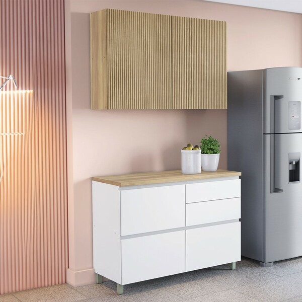 Cozinha Compacta Rainha 3 Portas 4 Gavetas Ripado 100% Mdf Na