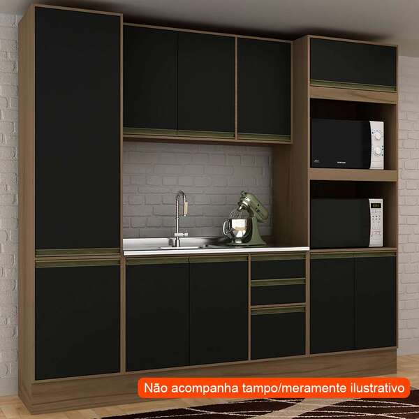 Cozinha Compacta Safira 10 Pt 3 Gv Preta E Avelã