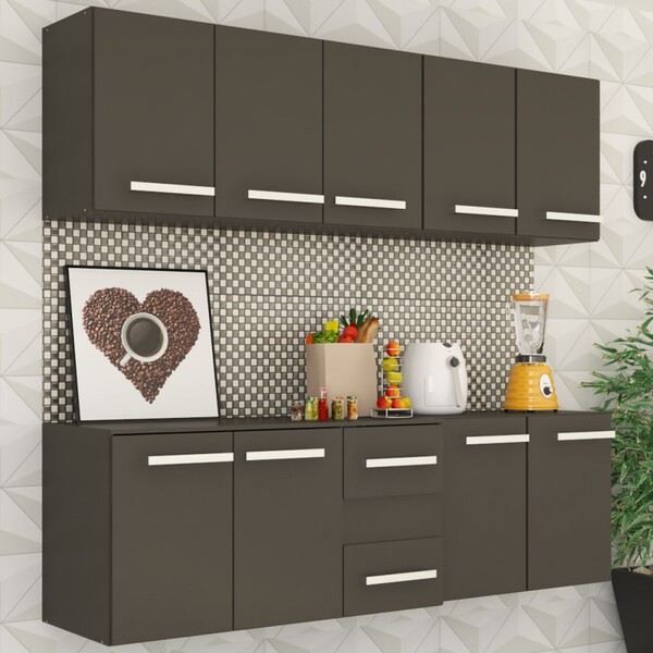 Cozinha Compacta Samara 9 Portas 2 Gavetas Preto Fosco - Pano