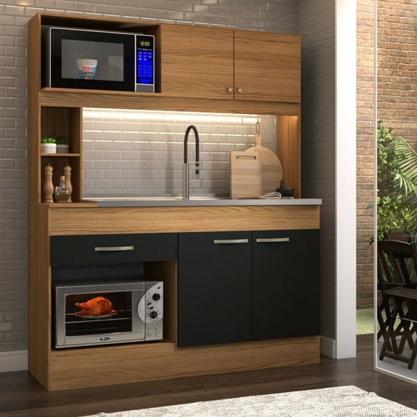Cozinha Compacta São Paulo 4 Portas 1 Gaveta Cinamomo/preto -