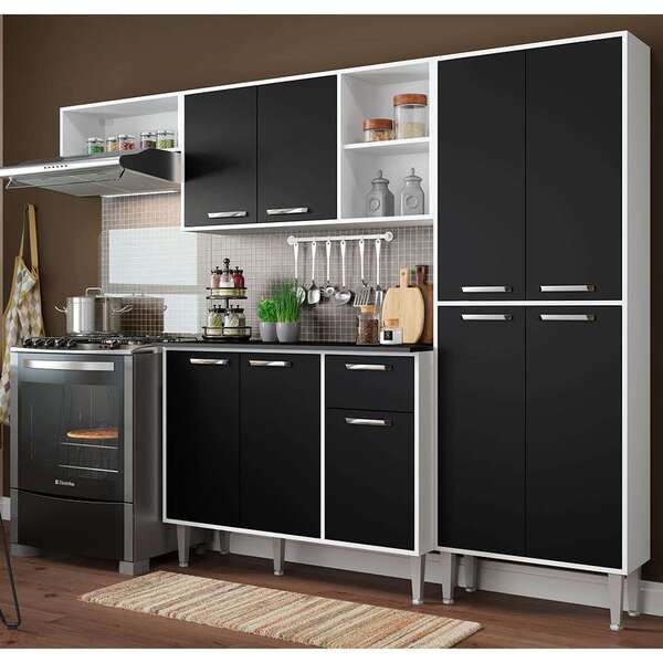 Cozinha Compacta Savona 9 Pt 1 Gv Branca E Preta