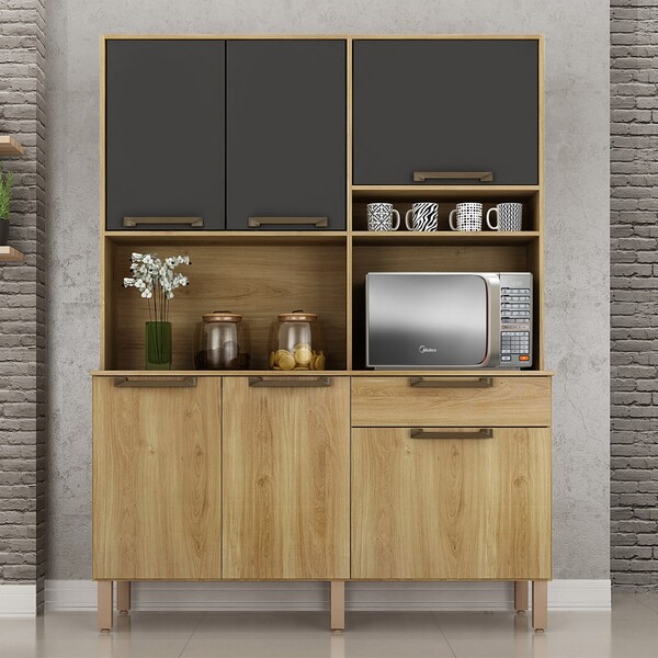 Cozinha Compacta Siena 6 Portas 1 Gaveta Carvalho/grafite - S