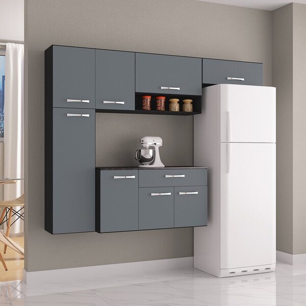 Cozinha Compacta Suspensa 2 Peças Anita Poquema Móveis Preto/