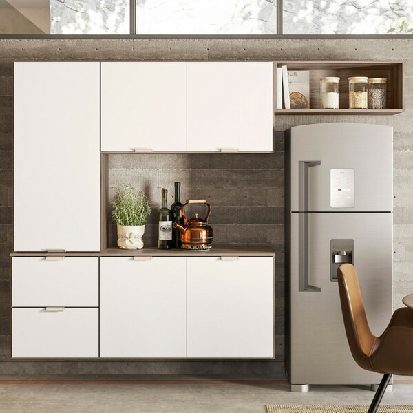 Cozinha Compacta Suspensa Ivete 5 Portas Carvalho Nature/off