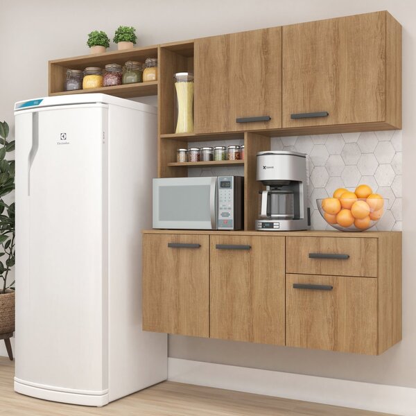 Cozinha Compacta Suspensa Lis 180 Cm 5 Portas 1 Gaveta Mel