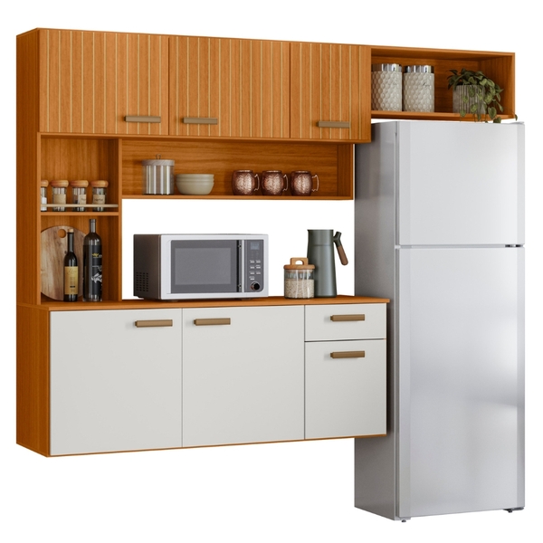 Cozinha Compacta Suspensa Manu 6 Portas Freijó Off Acetinado