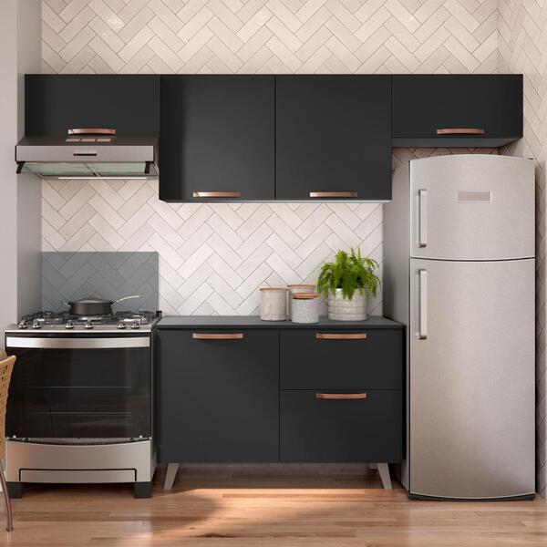 Cozinha Compacta Thela Emília 4 Pçs C/ Armário E Balcão Preto