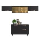 Cozinha Compacta Thela Emília 4 Peças C/ Vidro E Balcão Preto