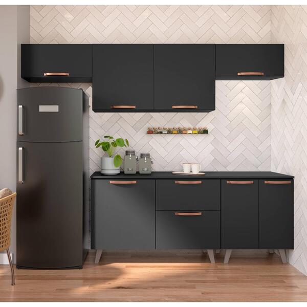 Cozinha Compacta Thela Emília 5 Pçs C/ Armário E Balcão Preto