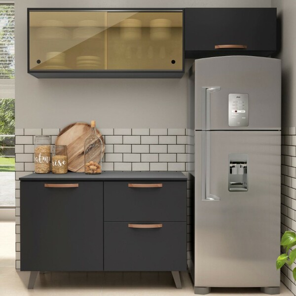 Cozinha Compacta Thela Emília 5 Portas 1 Gaveta Preto - Telas