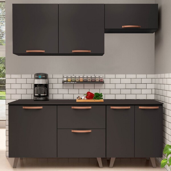 Cozinha Compacta Thela Emília 7 Portas 1 Gaveta Preto 912414