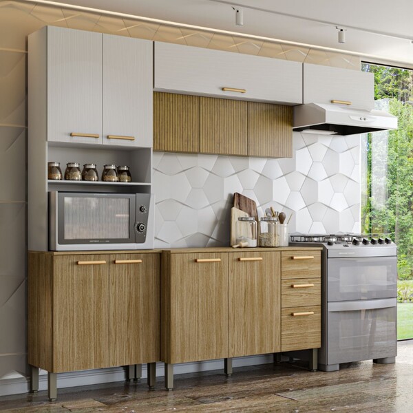 Cozinha Compacta Urbane 12 Portas 2 Gavetas Ripado 3d Freijo/